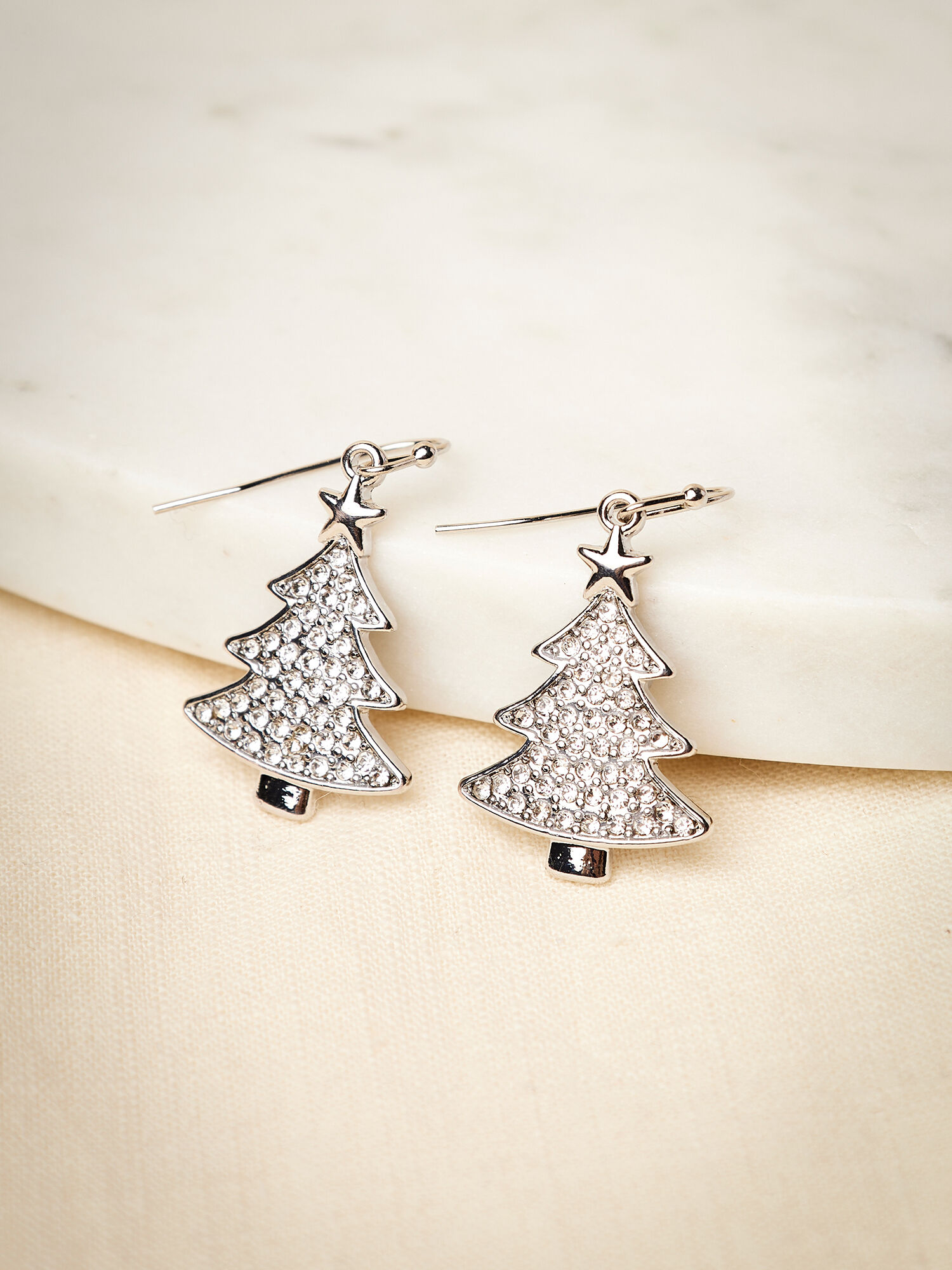 Silver Tone Christmas Tree Earrings Apricot Clothing