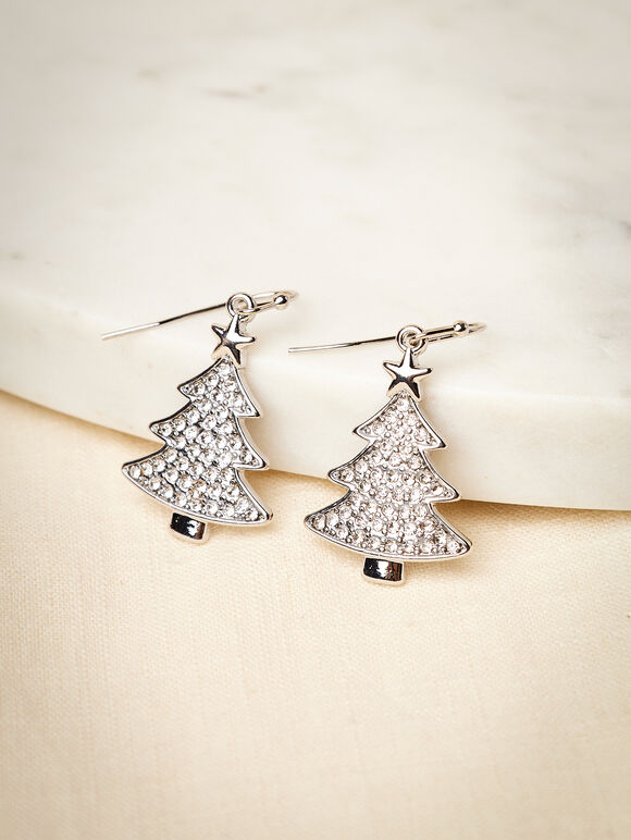 Silver Tone Christmas Tree Earrings, Assorted, large