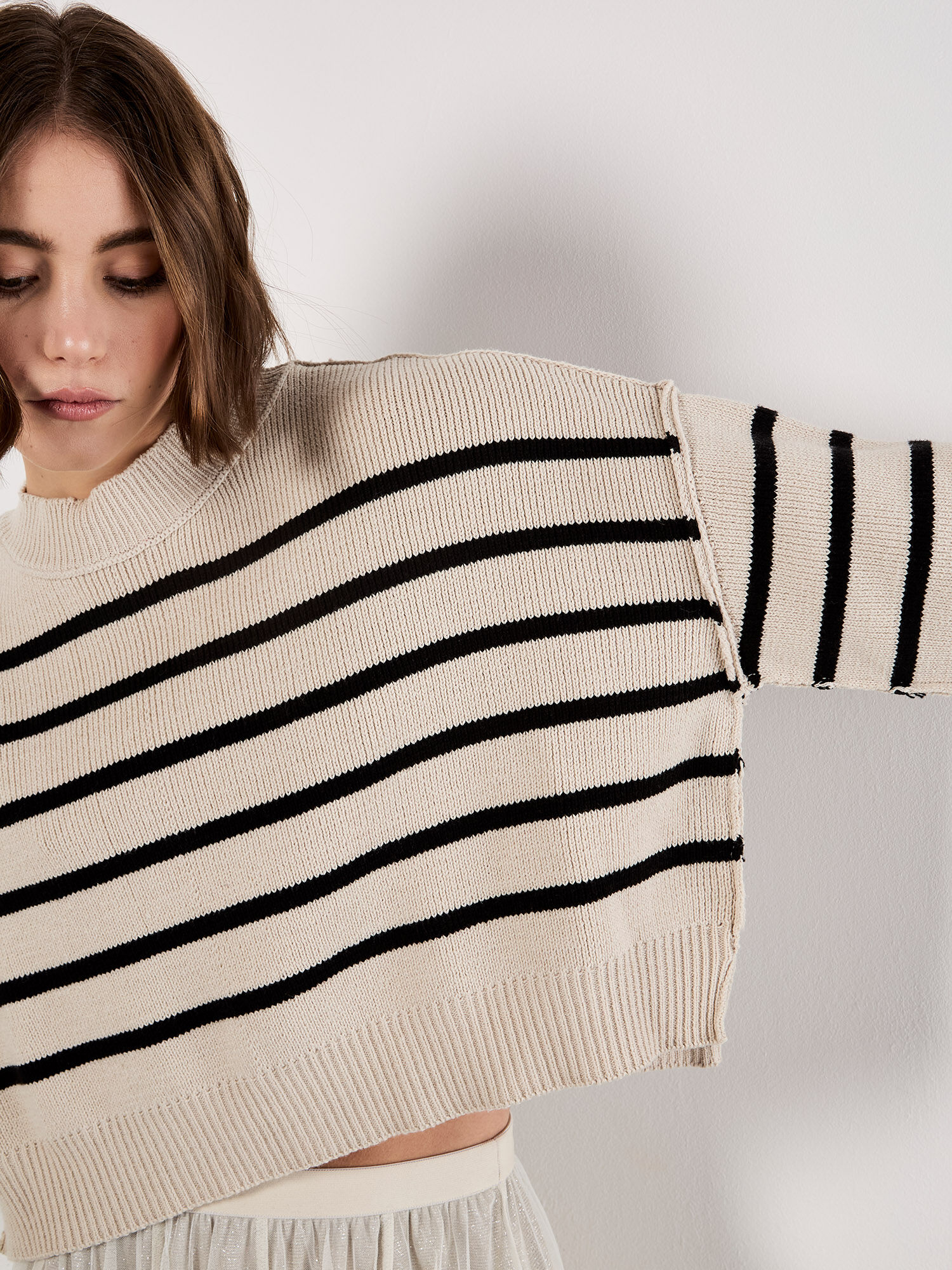 Stripe Crop Drop Shoulder Jumper | Apricot Clothing