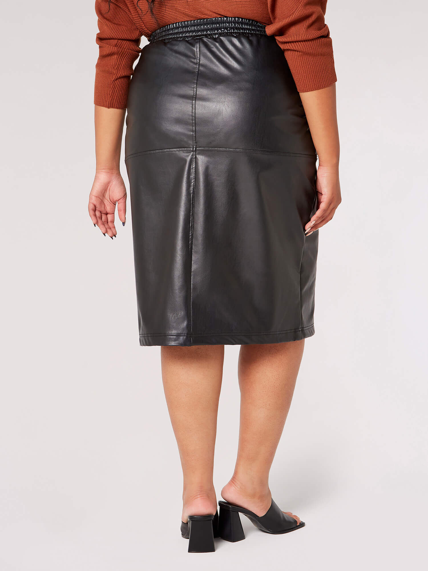 Curve Leather Look Midi Skirt Apricot Clothing