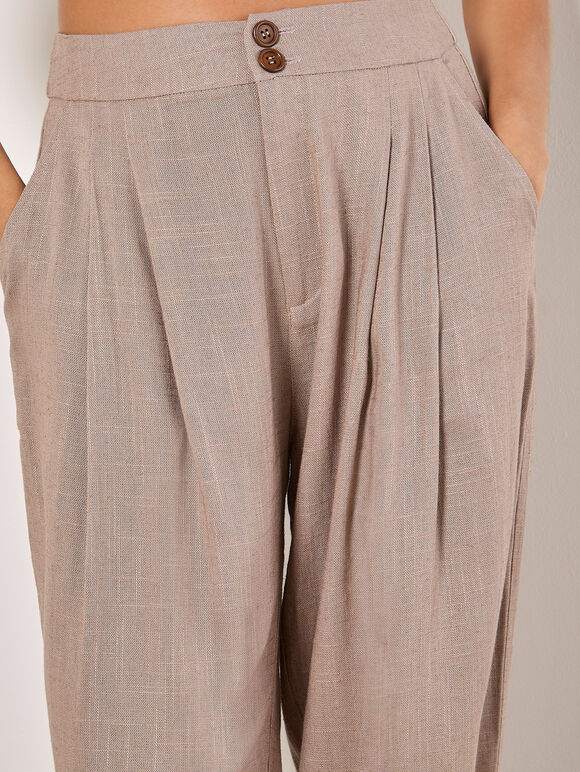 Linen Blend Woven Joggers, Brown, large