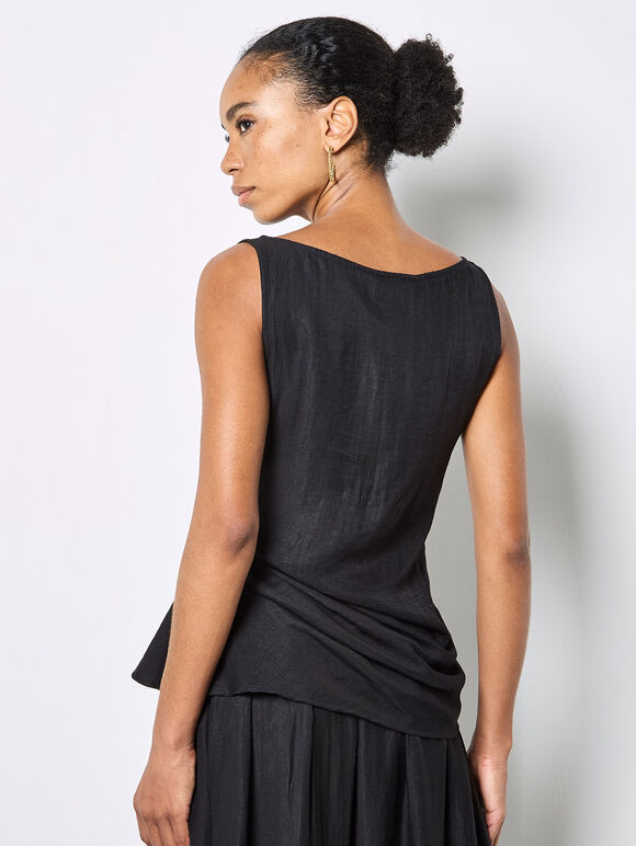 Side Knot Woven Top, Black, large