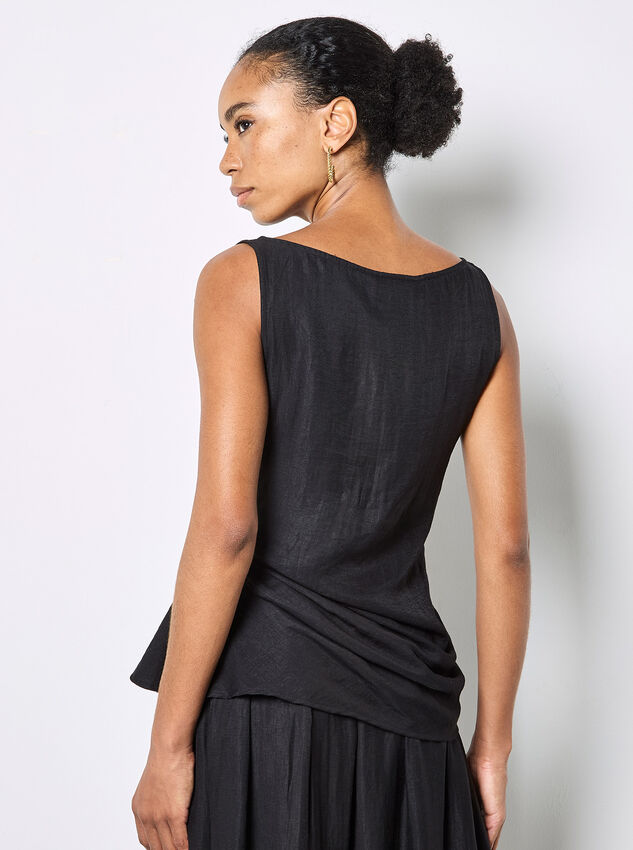 Side Knot Woven Top, Black, large