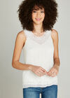 White Crochet Detail Vest Top, White, large