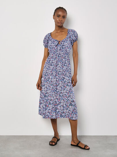 Watercolour Floral Milkmaid Midi Dress