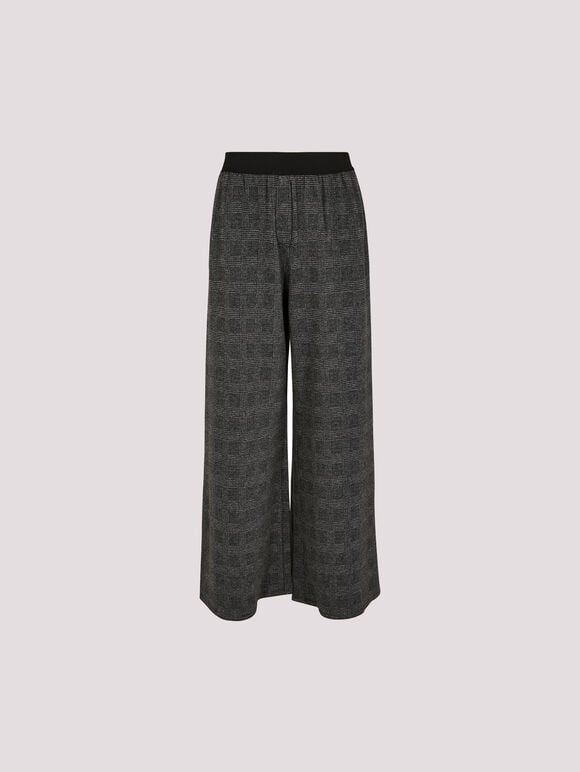 Check Print Wide Leg Trousers, Grey, large