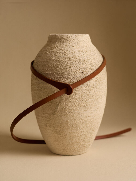 Thin Knotted Belt, Brown, large