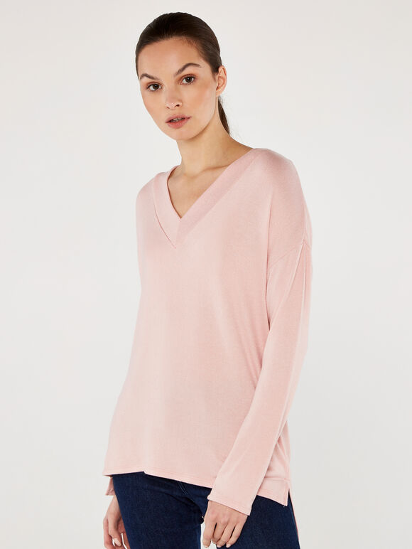 Soft Vneck Top, Pink, large