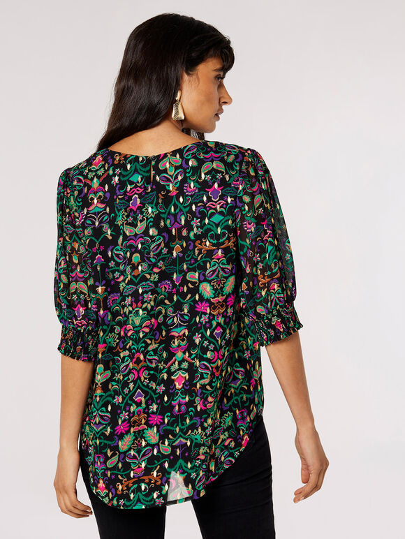 Gold Foil Paisley Top , Black, large
