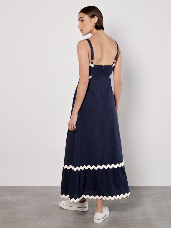 Ric Rac Trim Cotton Midaxi Dress
, Navy, large