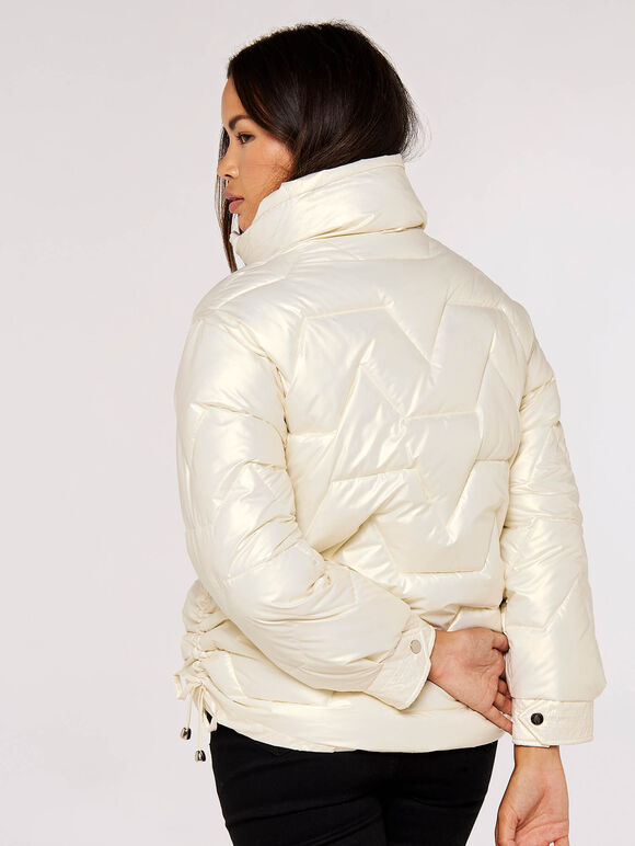 Irridescent Puffer Jacket, Cream, large