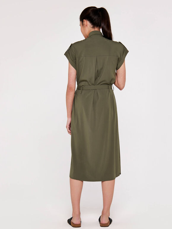 Utility Shirt Midi Dress , Khaki, large