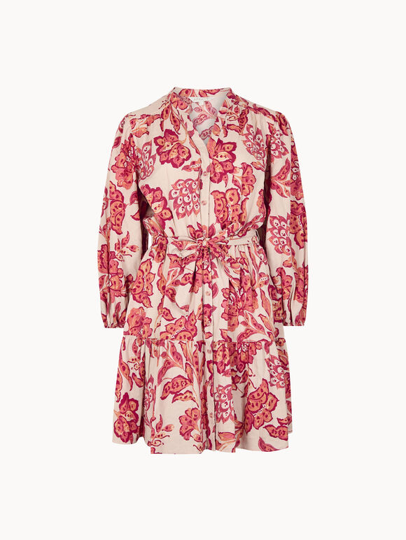 Painterly Sarasa Floral Mini Dress, Pink, large