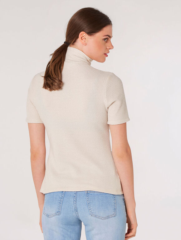 Roll Neck Waffle T-Shirt, Stone, large