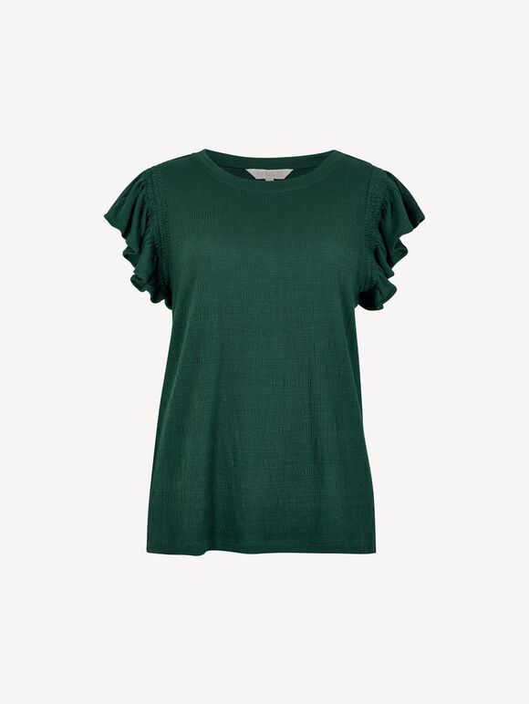Soft Slub Ruffle Sleeve T-Shirt, Green, large