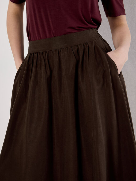 Soft Woven A-Line Midaxi Skirt, Brown, large