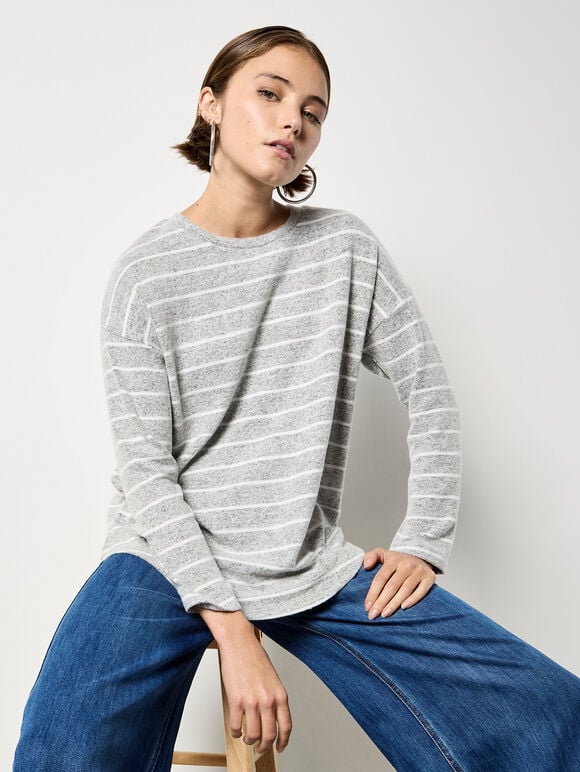 Soft Touch Stripe Top, Grey, large