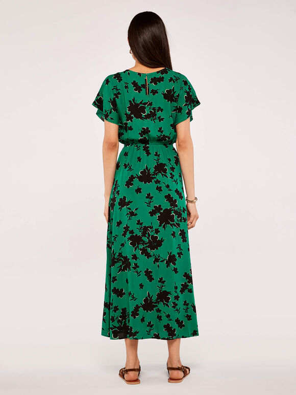 Floral Leaf Smock Dress, Green, large