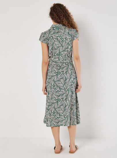 Leaf Print Shirt Midi Dress