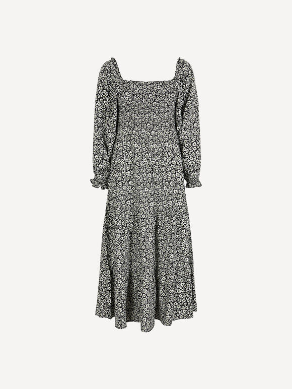 Ditsy Floral Smocked Midi Dress, Green, large