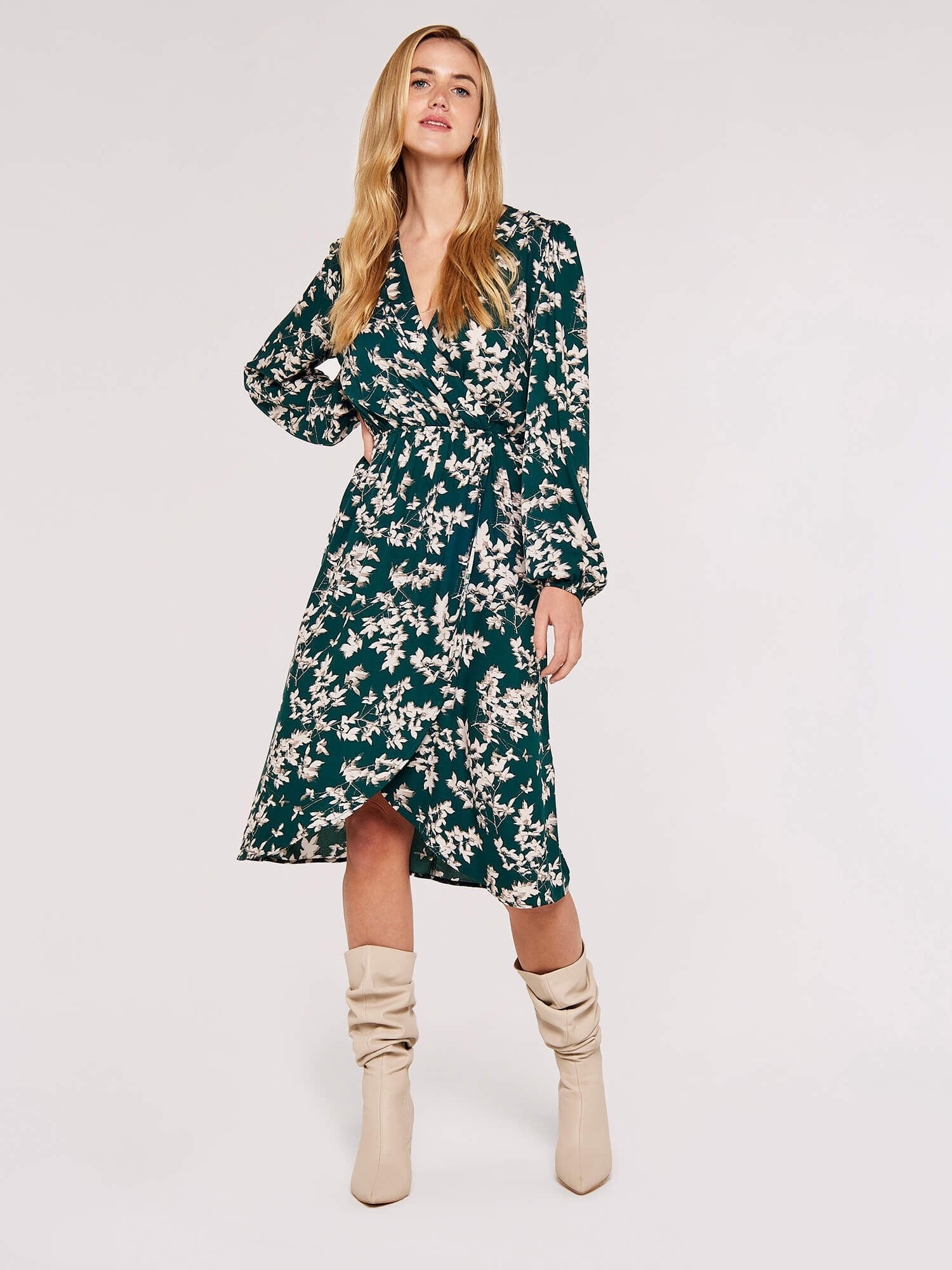 Green flower discount wrap dress