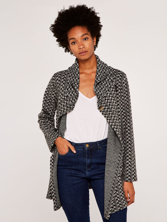 Chevron Single Button Cardigan, Grey, large