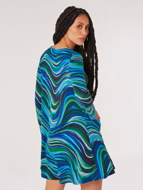 Swirl Jersey Knit Swing Mini Dress, Green, large