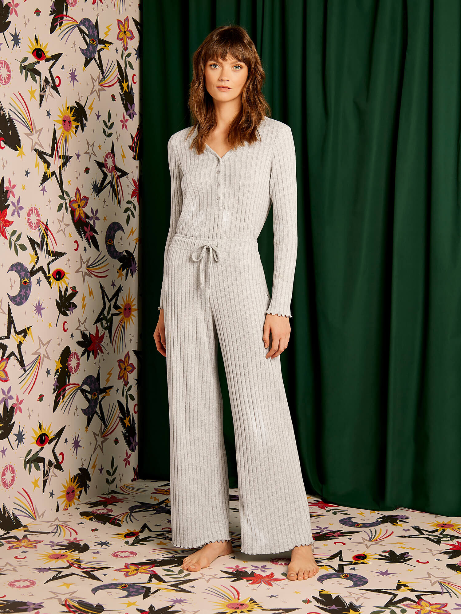 Rib Knit Pyjama Set Apricot Clothing