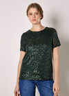 Sequin Embellished T-Shirt, Green, large