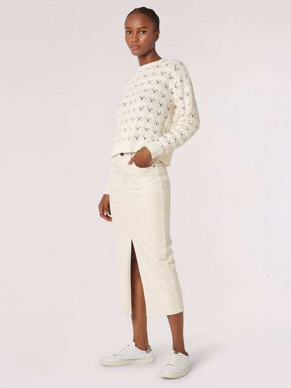 Open Knit Pointelle Jumper, Stone, large