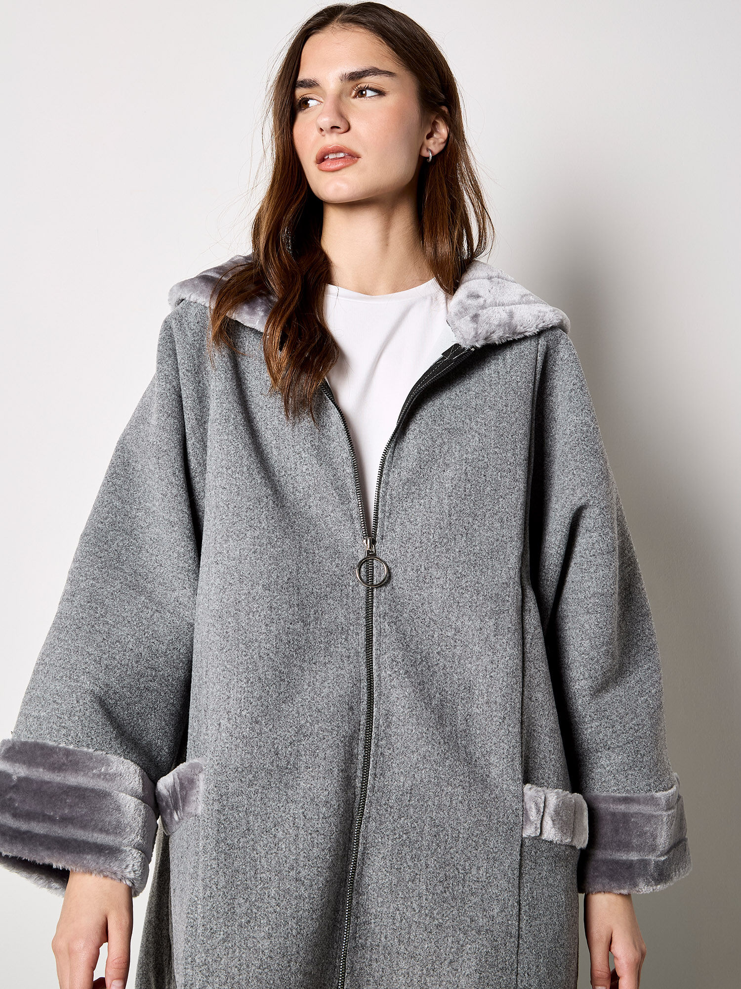 Faux Fur Zip Fleece Jacket | Apricot Clothing