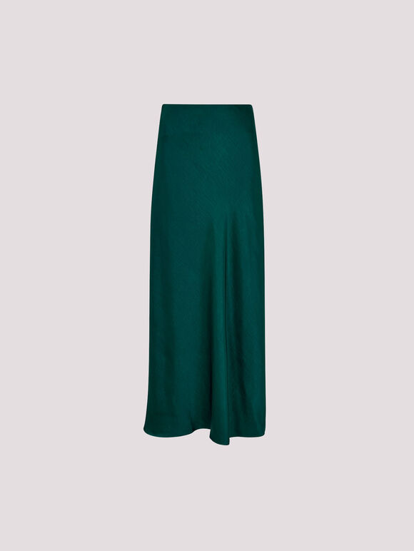 Satin Bias Midi Skirt, Green, large