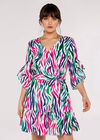 Multicolour Zebra Wrap Dress, Green, large