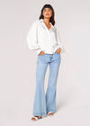 Balloon Sleeve Satin Shirt, White, large