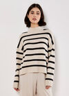 Oversized Stripe Fluffy Jumper, Stone, large