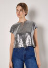 Sequin Crop T-Shirt, Dark Grey - Charcoal, large