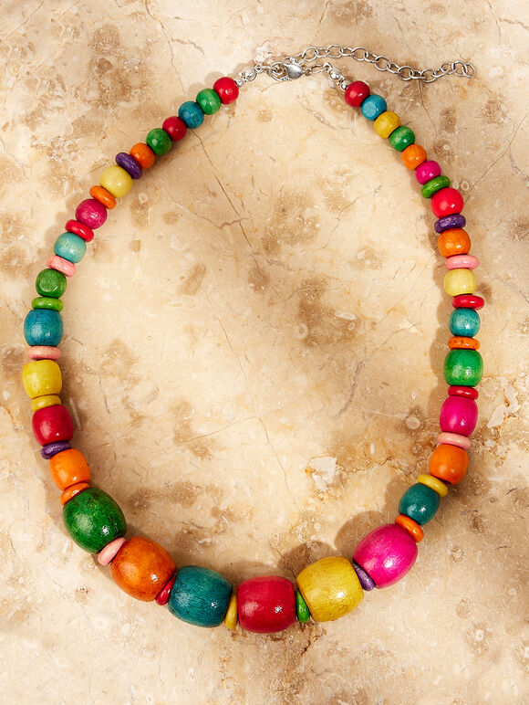 Colourful Wooden Beads Necklace, Assorted, large