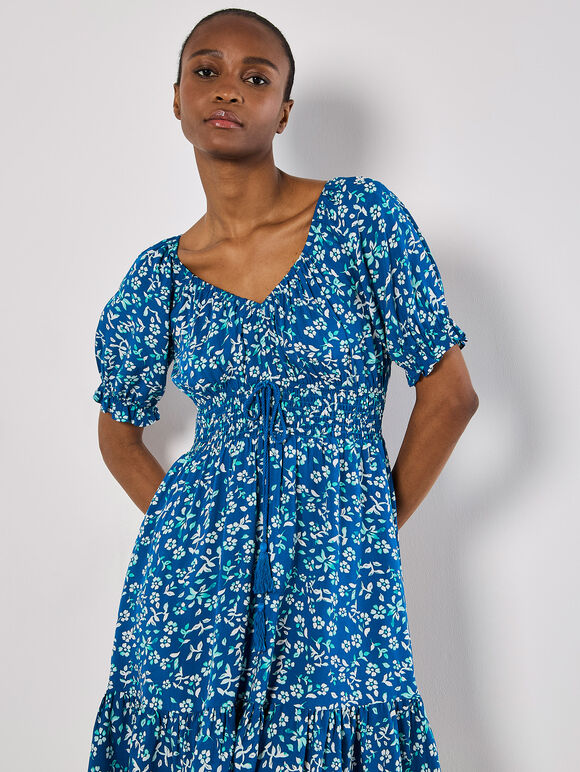 Sarasa Floral Bardot Mini Dress, Blue, large