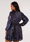 Curve Sequin Wrap Mini Dress, Black, large