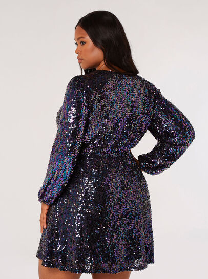 Curve Wrap Sequin Mini Dress