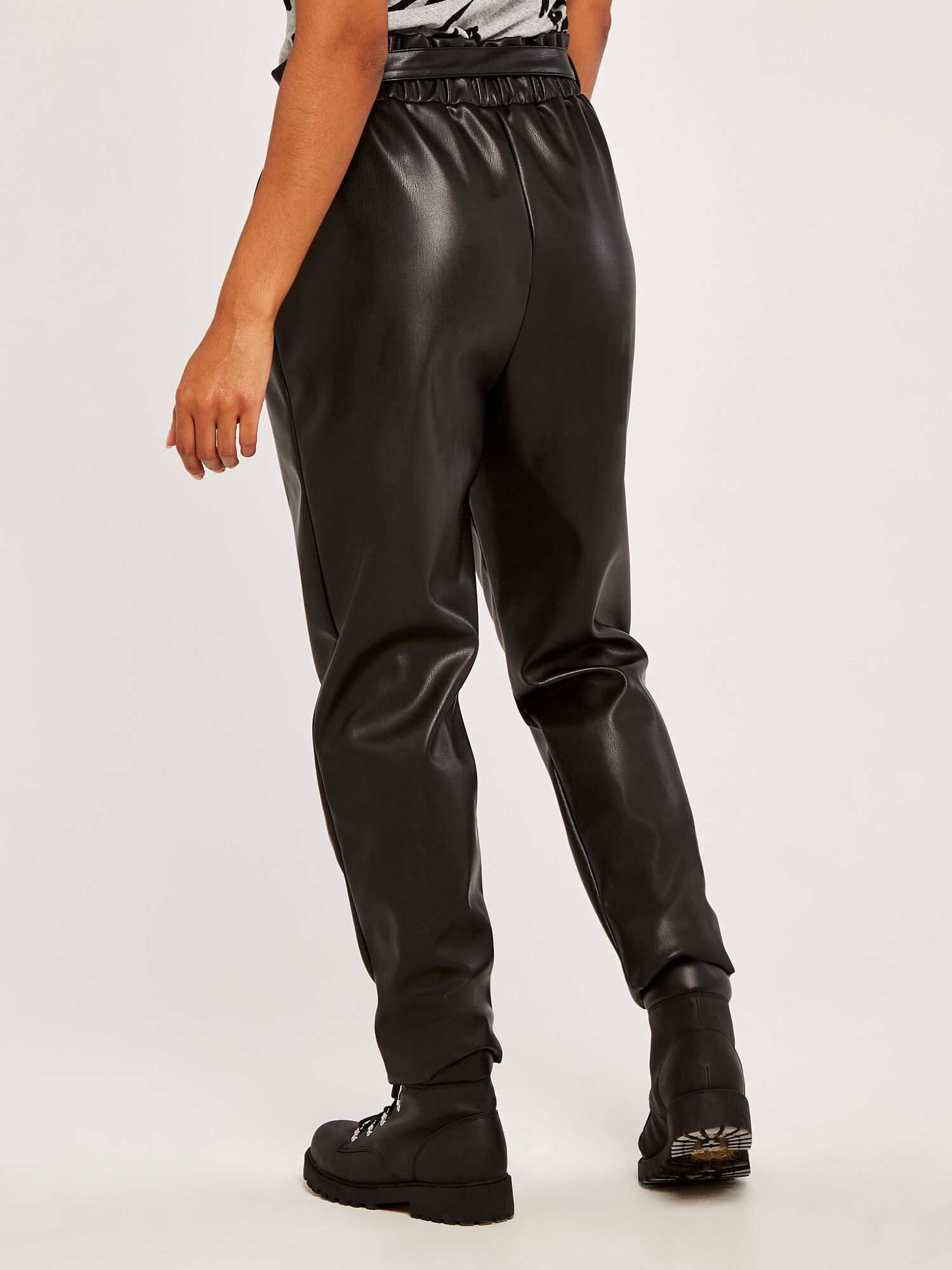 black leather paper bag trousers