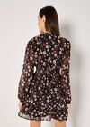Floral Ruffle Chiffon Mini Dress, Black, large