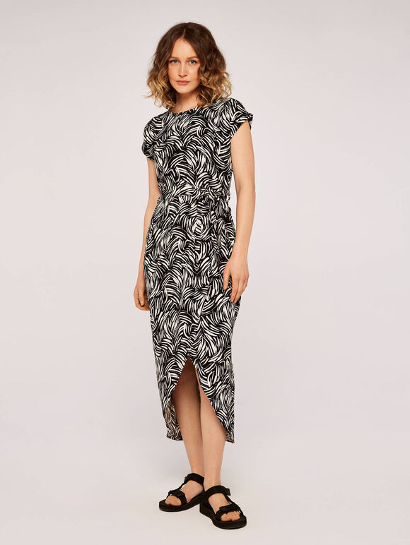 Brushstroke Print  Midi Dress, Black, large