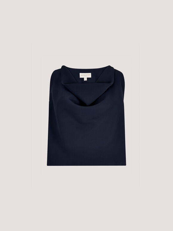 Sleeveless Cowl Neck Crop Top, Navy, large