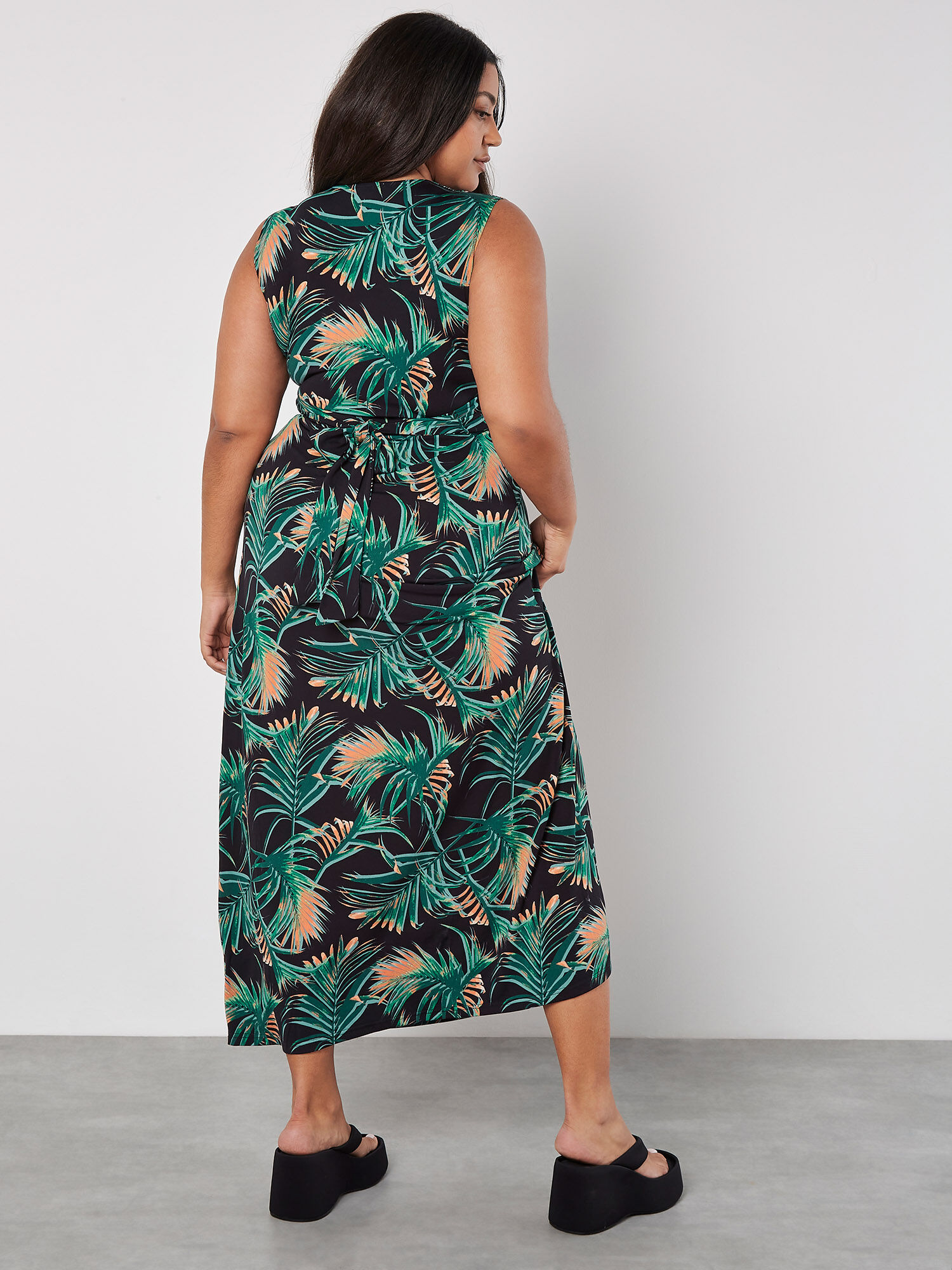 Apricot tropical palm dress clearance