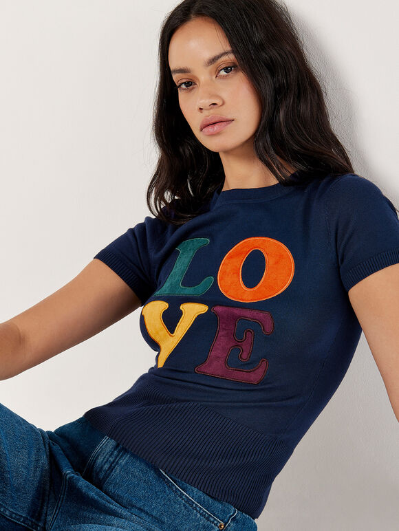 Love Knitted T-Shirt, Navy, large