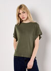 Ruffle Sleeve T-Shirt, Khaki, large