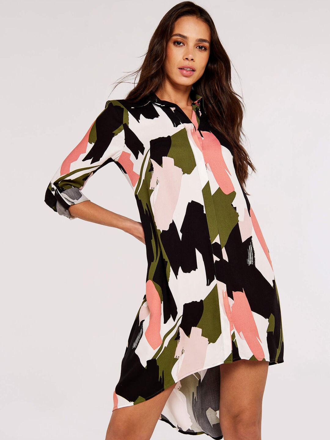 Image of Brushstroke Print Mini Shirt Dress