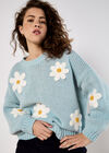 Embroidered Daisies Jumper, Blue, large