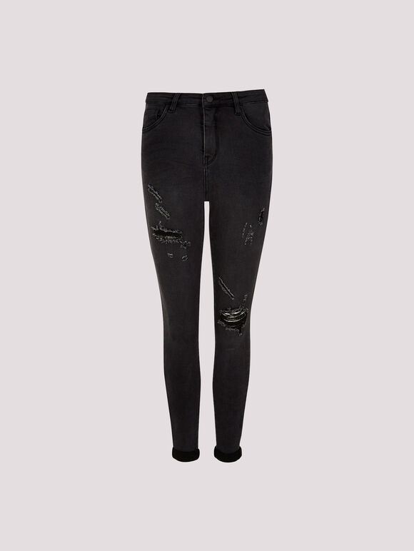 Sienna Mid-Rise Ripped Skinny Fit Jeans, Black, large